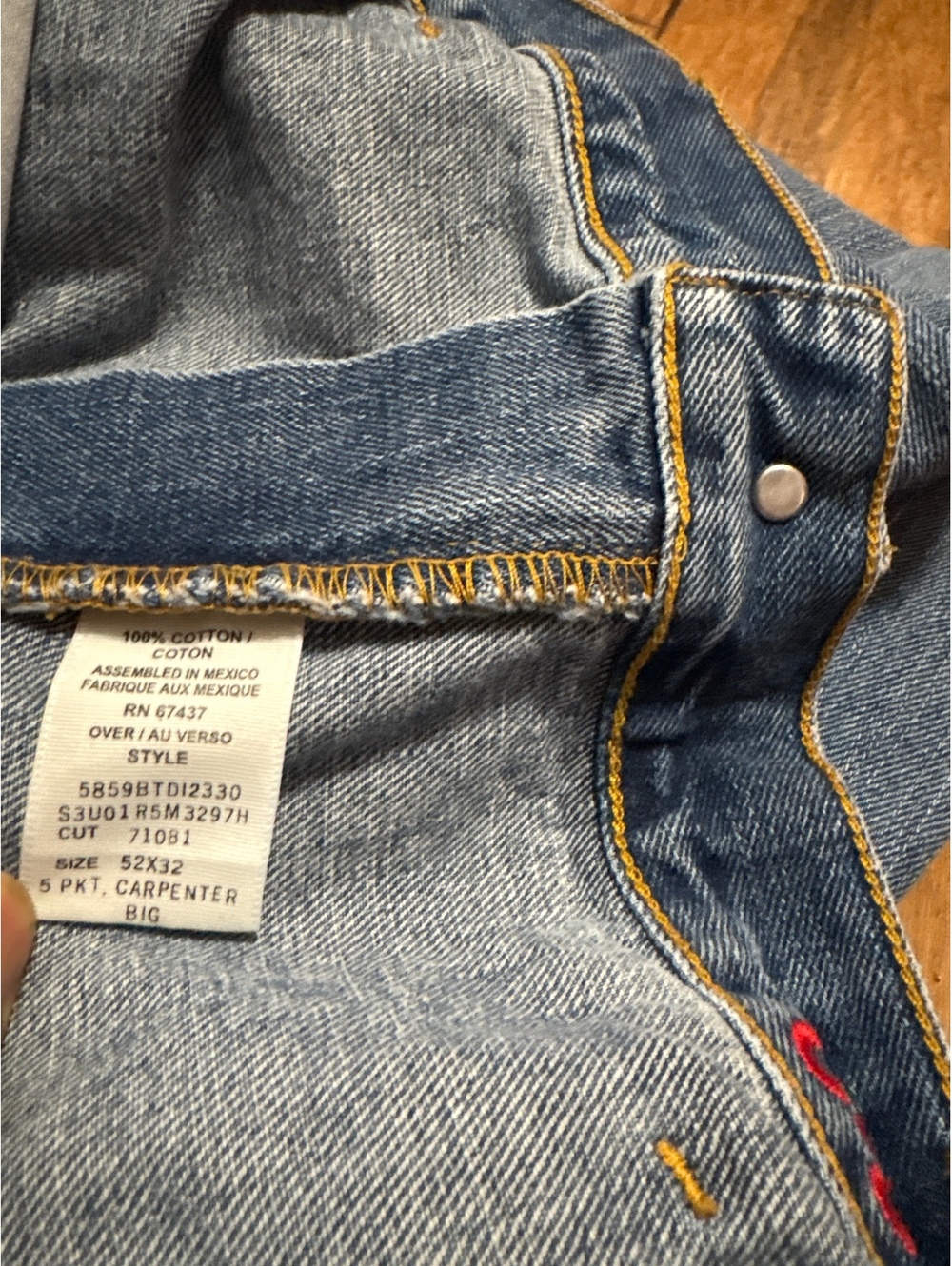 Polo Ralph Lauren Jeans Mens 52x32 Straight Leg 5-Pocket Cotton Denim Carpenter - Picture 7 of 8